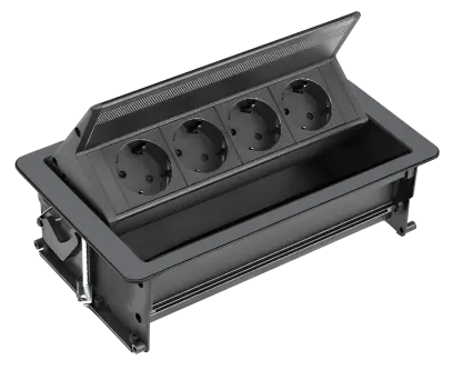 MCV 4E černé / Výklopné multimediální centrum, černé, 4-zásuvkové (jen 4 zásuvky)